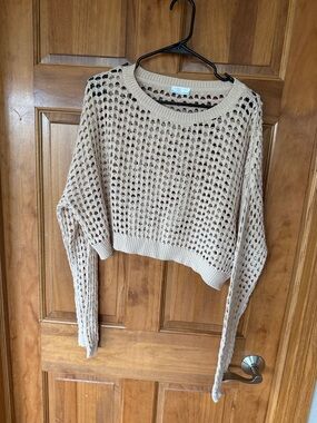 Altard State swim Lightweight Cream Open-Knit Crop Sweater medium